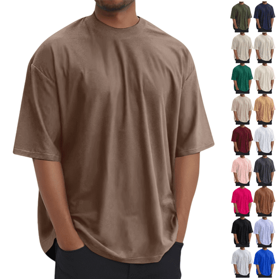 LRGSHF Oversized Tshirts for Men Crew Neck Solid Color Short Sleeve Loose Fit Tops Drop Shoulder Lightweight Breathable Tees Summer Soft Vacation Wears