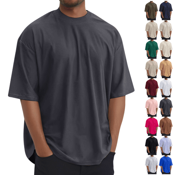 LRGSHF Oversized Tshirts for Men Crew Neck Streetwear Short Sleeve Loose Fit Tops Drop-Shoulder Breathable Lightweight Tees Summer Soft Comfortable Casual Wears