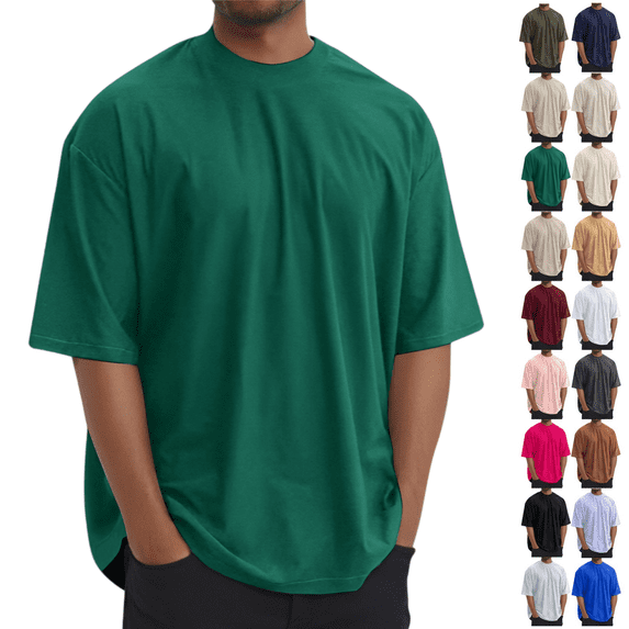 LRGSHF Oversized Tshirts for Men Crew Neck Streetwear Short Sleeve Loose Fit Tops Drop-Shoulder Breathable Lightweight Tees Summer Soft Vacation Wears