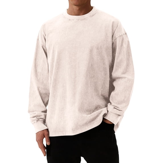LRGSHF Oversized Tshirts for Men Long Sleeve Vintage Washed Basic Loose Tees Crew Neck Acid Wash Tshirts Fall Sports Streetwear Outfits 2026