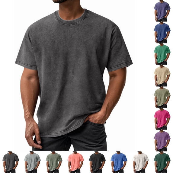 LRGSHF Oversized Tshirts for Men Loose Fit Short Sleeve Tops Acid Wash Comfortable Crew Neck Tees Summer Lightweight Breathable Casual Basic Pullover