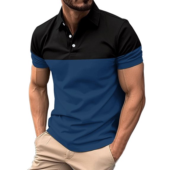 LRGSHF Polo Shirts for Men Short Sleeve Color Block Pullover Slim Fit Contrast Tops Summer Golf Daily Casual Outfit Blue 3XL