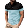 thumbnail image 1 of LRGSHF Polo Shirts for Men Short Sleeve Color Block Pullover Slim Fit Contrast Tops Summer Golf Daily Casual Outfit Blue M, 1 of 5