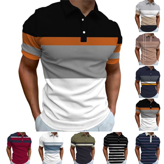 LRGSHF Polo Shirts for Men Stripes Short Sleeve Tops Summer Comfortable Slim Fit Pullover Basic Lightweight Breathable Golf Shirt