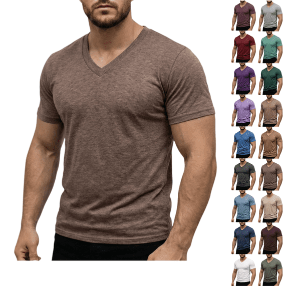LRGSHF Short Sleeve for Men Summer Basic Tee Shirt V Neck Breathable Shirts Running Athletic Workout Shirt Soft Casual Tops