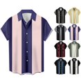 thumbnail image 1 of LRGSHF Short Sleeve&nbsp;Button Down Shirts for&nbsp;Men Retro Bowling Shirt Summer Basic Camp Collar 1950s Vintage Blouse Lightweight Vacation Tops with Pocket, 1 of 3