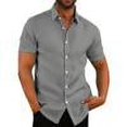 thumbnail image 1 of LRGSHF Short Sleeve&nbsp;Button Down Shirts for&nbsp;Men Solid Color Tops Summer Wedding Guest Comfortable Blouse Basic Breathable Lightweight Vacation Shirt, 1 of 5