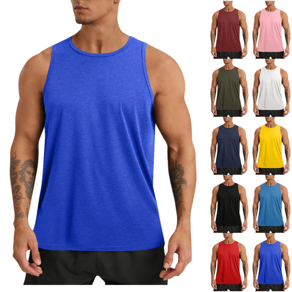 LRGSHF Solid Crew Neck Sleeveless for Men Muscle Tank Top, Lightweight Loose Casual Summer Vest, Athletic Workout Daily Beach Sleeveless Shirt