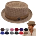 thumbnail image 1 of LRGSHF Summer Breathable Mesh Pork Pie Hat,Retro Straw Breathable Sun Protection Cap,Lightweight Fedora Bowler Hat, 1 of 6