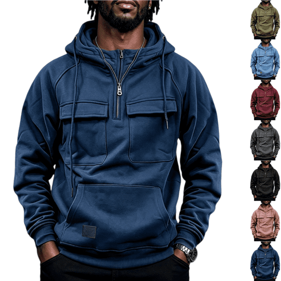 LRGSHF Tactical Hoodies for Men Quater-Zip Pullover Vintage Sweatshirt Casual Long Sleeve Cargo Hoodies with Pocket