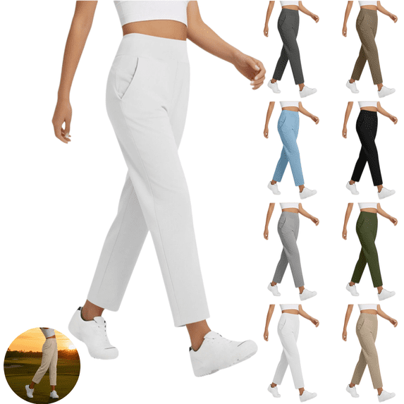 LRGSHF Travel Dress Pants Women Stretch Pull on 7/8 Ankle Golf Trousers High Waisted Work Business Casual Slacks with Pockets