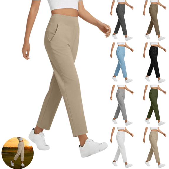 LRGSHF Travel Dress Pants Women Stretch Pull on 7/8 Ankle Golf Trousers High Waisted Work Business Casual Slacks with Pockets