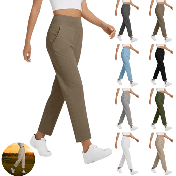 LRGSHF Travel Dress Pants Women Stretch Pull on 7/8 Ankle Golf Trousers High Waisted Work Business Casual Slacks with Pockets