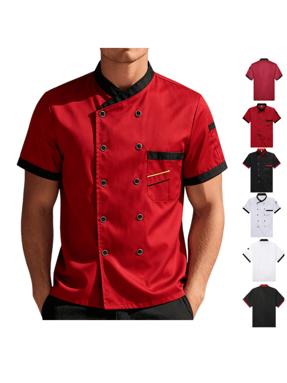 Unisex Chef Coat Short Sleeve, Chef Men/Women Comfy Button Closure Breathable Clothes Chef Work Uniform For Kitchen and Restaurant