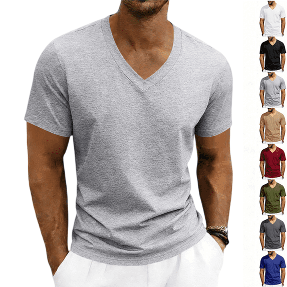 LRGSHF V Neck T-Shirts for Men Short Sleeve Casual Basic Tops Summer Soft Pullover Tops Breathable Lightweight Athletic Gym Regular Fit Undershirts
