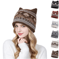 thumbnail image 1 of LRGSHF Women Cute Cat Ear Shaped Knit Hat, Vintage Cuffed Winter Hat Warm Ear Protection Pullover Cap, 1 of 4