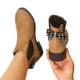 thumbnail image 1 of LRGSHF Women's Ankle Boots Chunky Low Heels Booties Slip On Elastic Fall Short Boots Round Toe Solid Faux Suede Casual Booties Back Bow Decor Non-Slip Comfortable Walking Shoes, 1 of 5