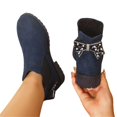 thumbnail image 1 of LRGSHF Women's Ankle Boots Chunky Low Heels Booties Slip On Elastic Fall Short Boots Round Toe Solid Faux Suede Casual Booties Back Bow Decor Non-Slip Comfortable Walking Shoes, 1 of 5