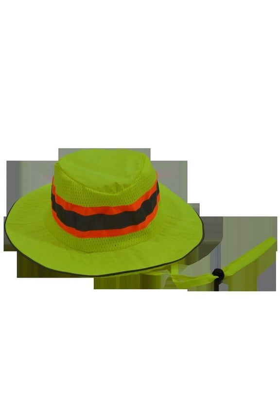 LRH-FB-S-M High Vis Ranger Style Full Brimmed Hats, Lime with Orange Contrast Binding & Silver Reflective Tape, Small & Medium