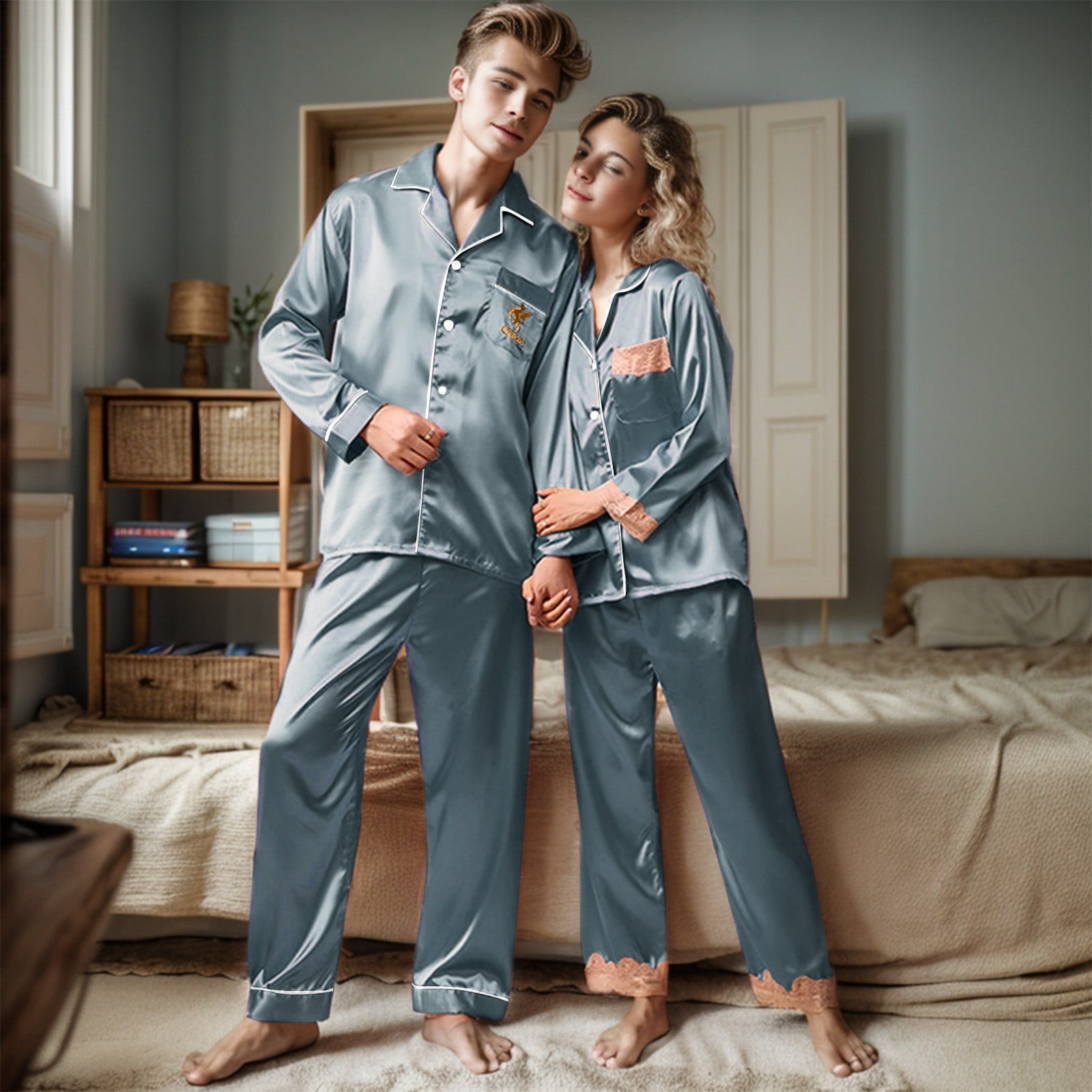 LRJTENG Couples Sleepwear Made Of Silk And Coolmax Material With for