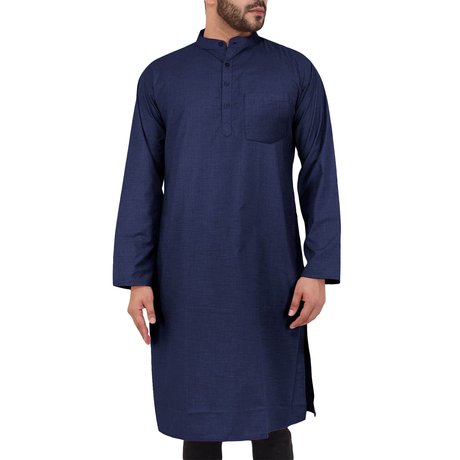 LRJTENG Men Shirts Mens Muslim Arabia Casual Long Sleeve Pocket Loose