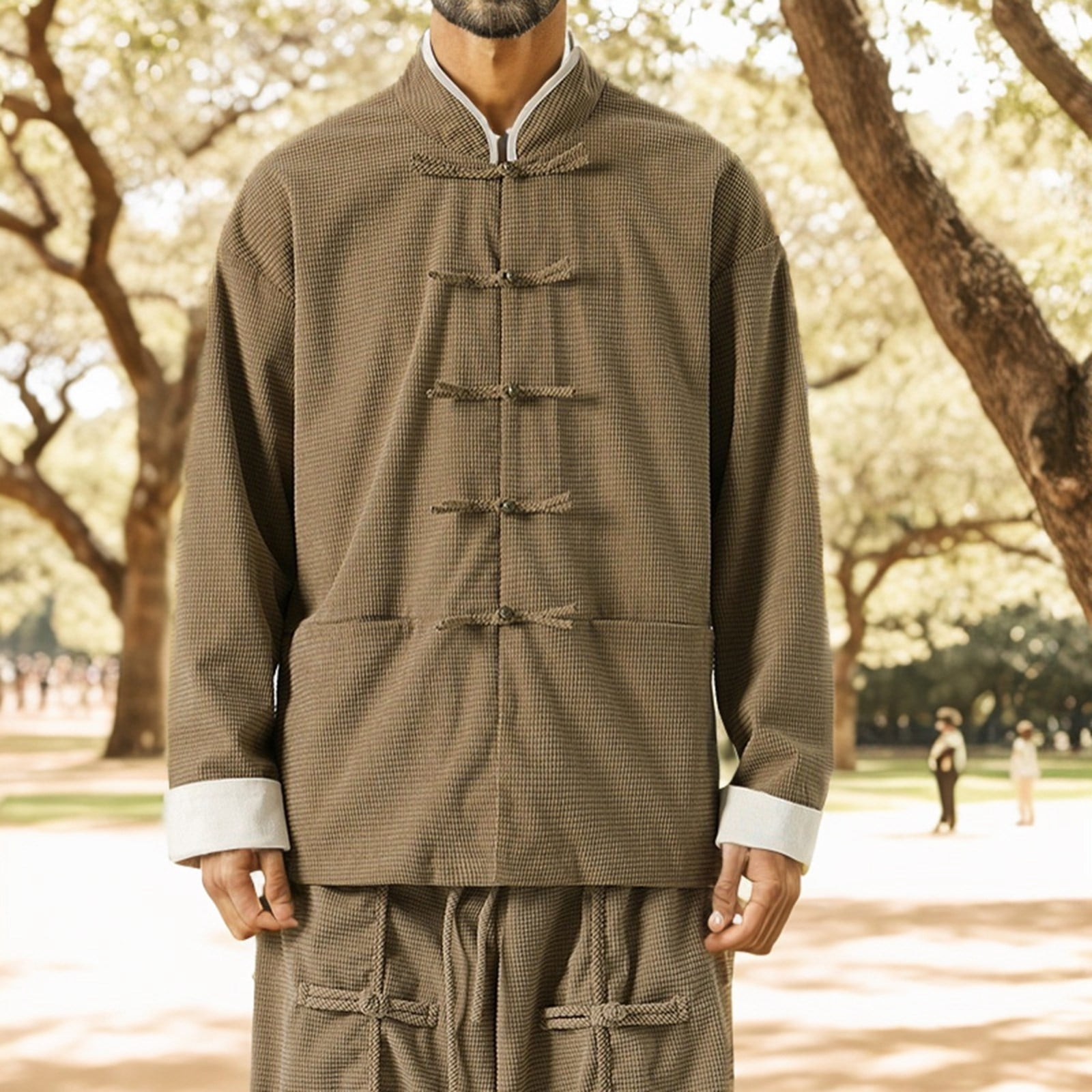 LRJTENG Men's Casual Jackets Traditional Chinese Clothing Long Sleeved