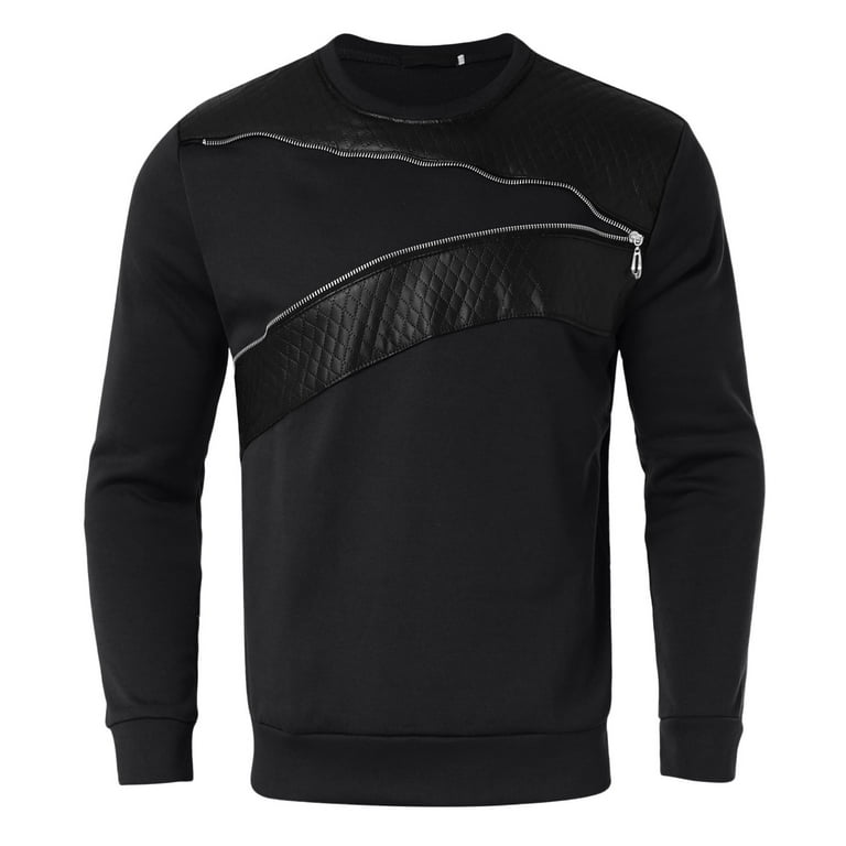 LRJTENG Men s Hoodless Sweatshirt Mens Spring And Winter Leisure Fashion Zipper Collocation Color Large Size Long Sleeve Round Neck Pullover Hoodie Black Size M 3XL Walmart