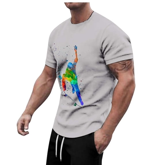 LRJTENG Men's Summer Street Short Sleeved Round Neck Short Sleeved T Shirt Hop Skateboard Doodle