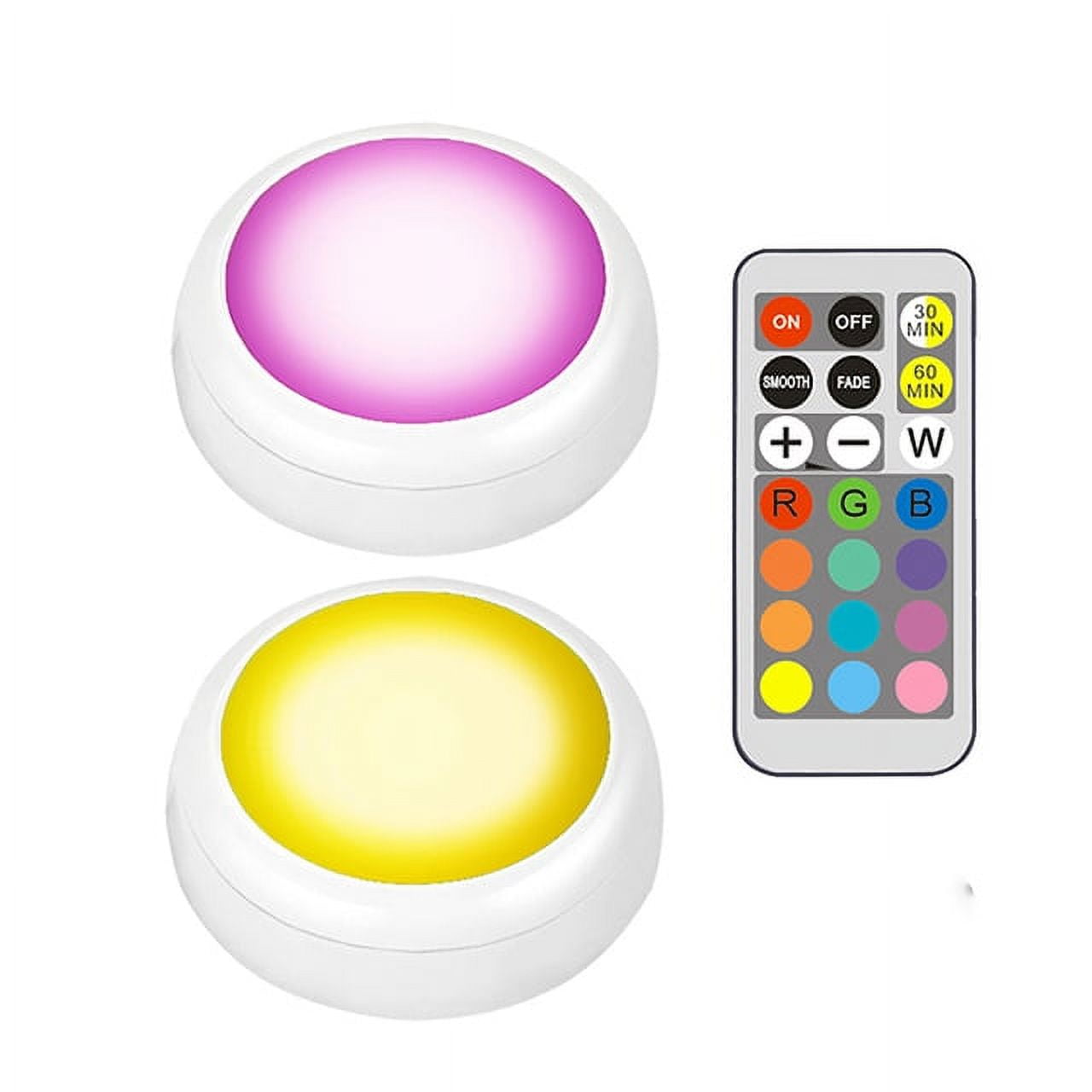 LRLITE 2 Pack RGBW Battery Puck Lights, Remote Controller LED Under