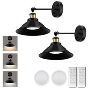 LRLITE Battery Operated Wall Sconces Set of Two, Industrial Sconces Wall Lighting with Remote, 240 Degree Rotatable Battery Wall light