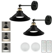 LRLITE Battery Operated Wall Sconces Set of Two, Industrial Sconces Wall Lighting with Remote, 240 Degree Rotatable Battery Wall light