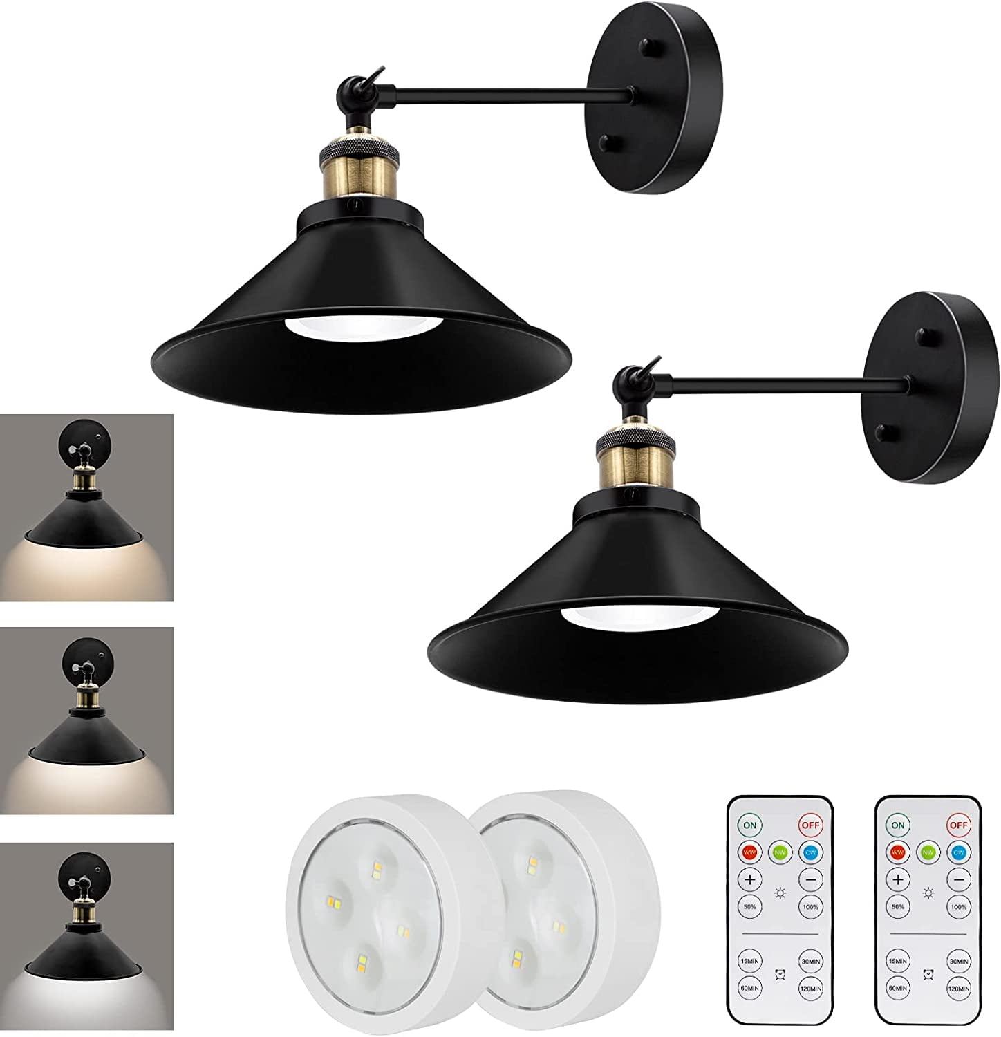 LRLITE Battery Operated Wall Sconces Set of Two, Industrial Sconces