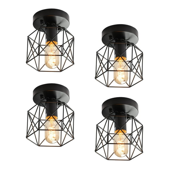 Industrial Metal Cage Flush Mount Ceiling Light Fixture - E26 for Kitchen and Bedroom Lighting