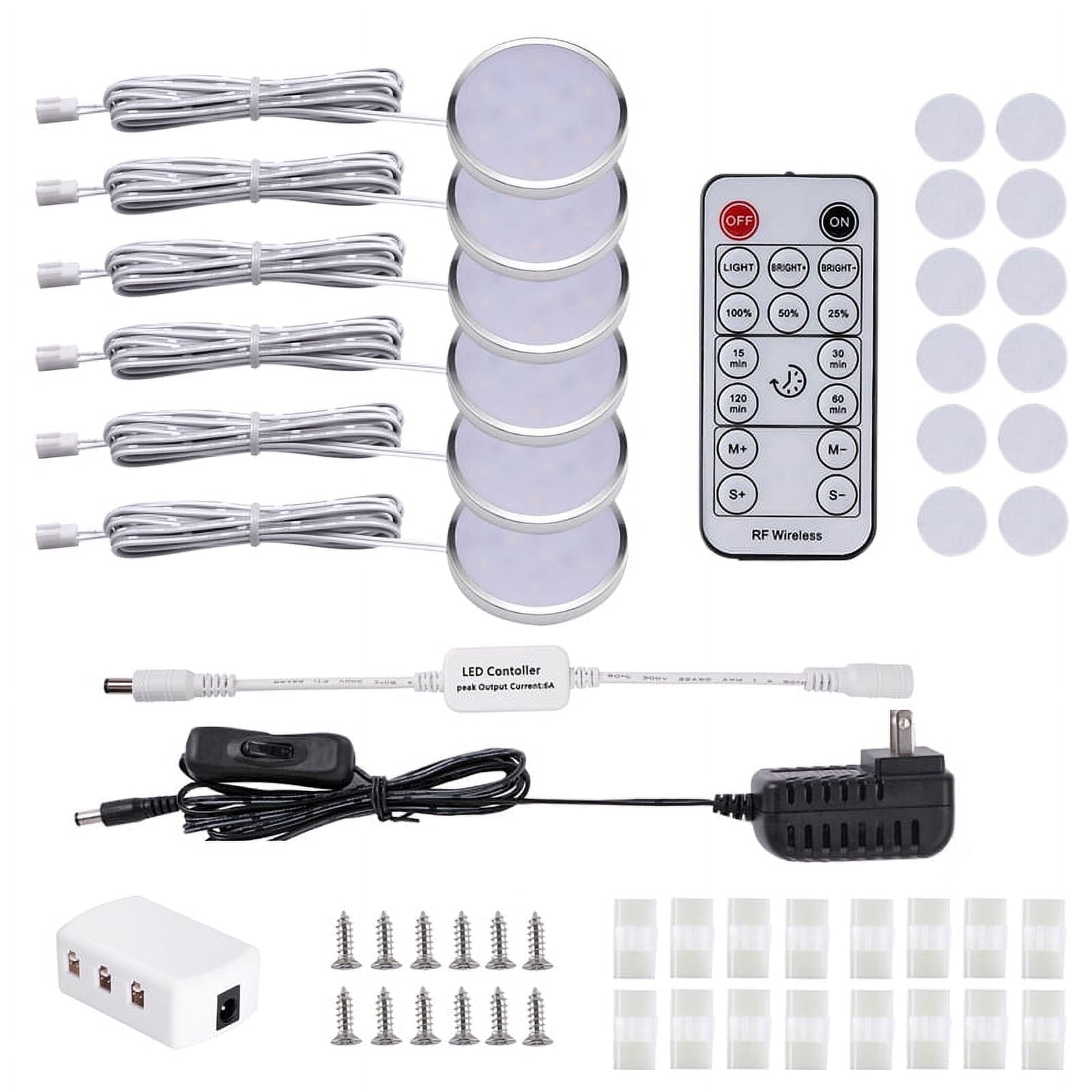 LED Under Cabinet Puck Light 6 Pack,Under Counter Lights With Wireless Timer Remote Dimmable