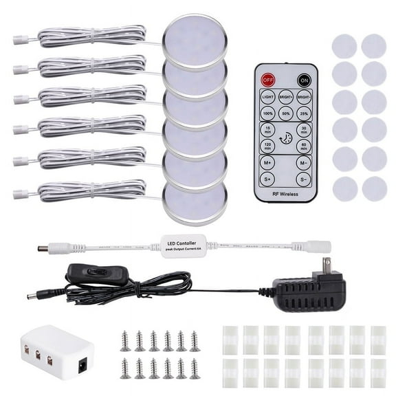 LED Under Cabinet Puck Light 6 Pack,Under Counter Lights With Wireless Timer Remote Dimmable