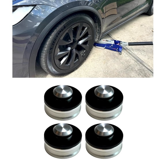 LRNJ MOTORWORKS SET OF 4 LIFT JACK POINT PAD ADAPTERS ALUMINUM WITH SPACER COMPATIBLE WITH TESLA MODEL X 09/2015 - 02/2021, PART # LRNJ MOTORWORKS#14