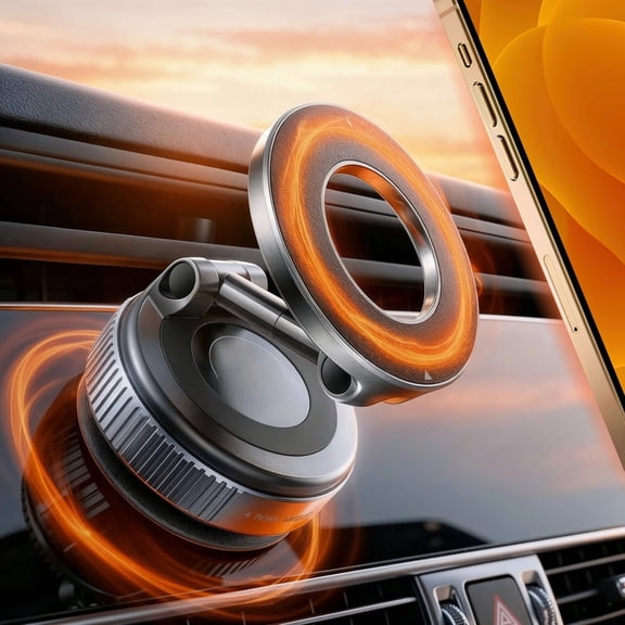 LRSE Car Phone Holder, Vacuum Adsorption Magnetic Car Mount for Phone, 360° Rotatable and Foldable, for for iPhone 17/16/15/14/13/12 Pro/Pro Max, Black