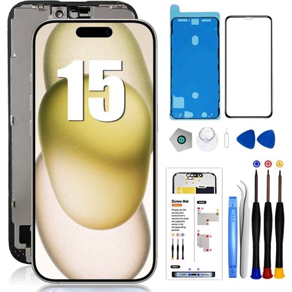 LRSE for iPhone 15 Screen Replacement 6.1inch LCD In-Cell 3D Touch Display Assembly with Repair Tools Kit Screen Protector and Waterproof Adhesive