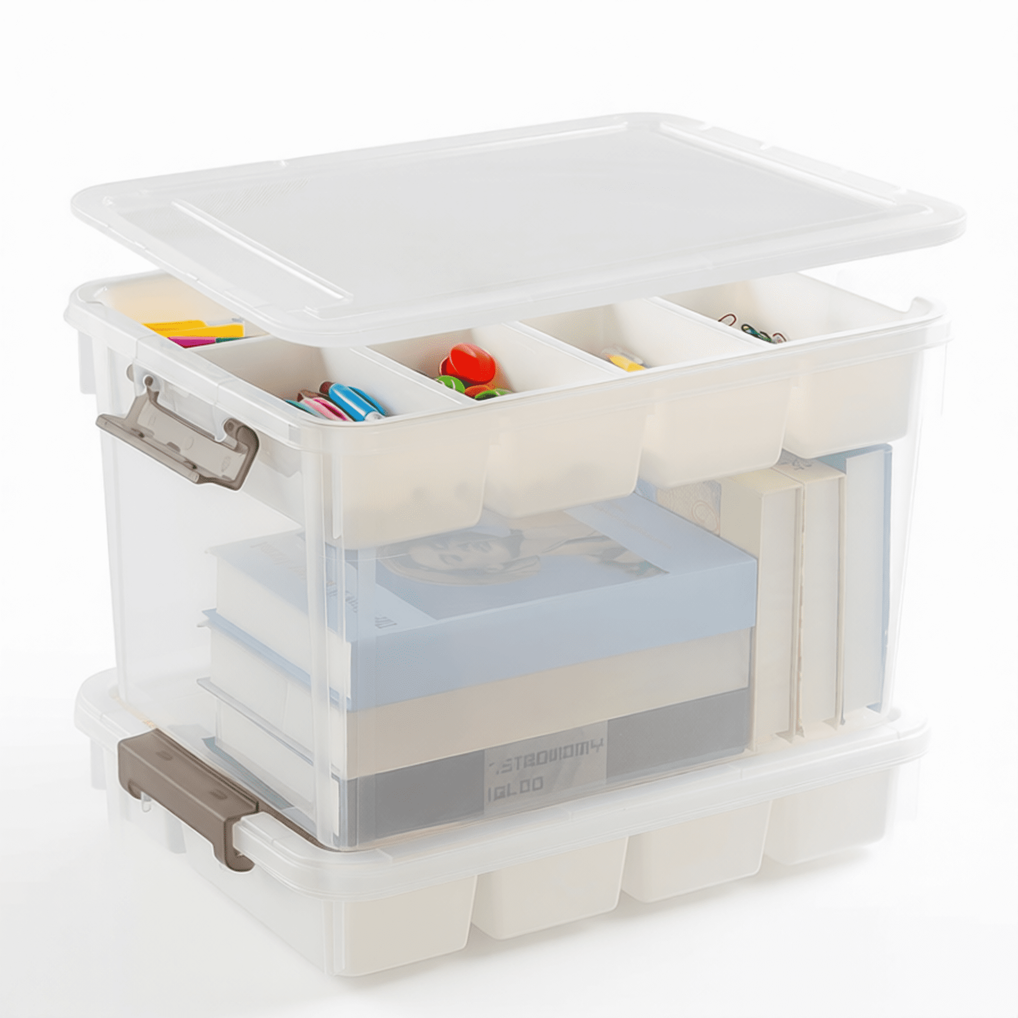 LRUNE 32 QT Clear Plastic Storage Bins with Removable Tray, 2 Pack ...