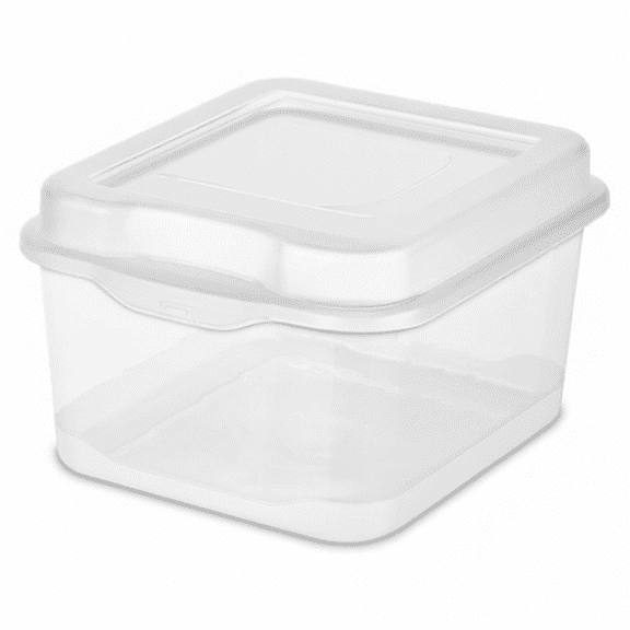 LRUNE FlipTop Stackable Small Storage Bin with Hinging Lid, Clear Plastic Container to Organize Desk at Home or Office, 36-Pack