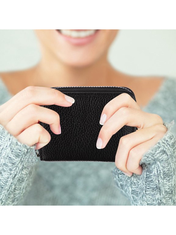 1Pc PU Cards Holder Wallet in Black with Scratch Resistant Material for Storage