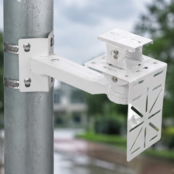 LRXIYODE Adjustable Height White Security Camera Support Arm for Outdoor Pole and Wall Mounting