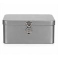 LRXIYODE Grey Metal Box with Key Lock, Hinged Lid, Smooth Surface for ...