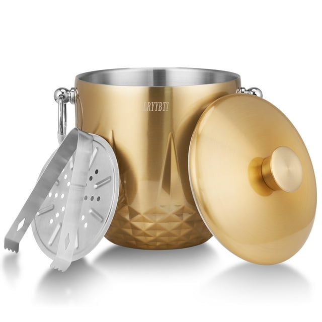 LRYYBTI Ice Bucket with Lid - 3L Double Wall Stainless Steel Ice Bucket Keeps Frozen Longer - Insulated Ice Bucket with Tong and Strainer - Perfect for Parties, Cocktail bar, Wine, Champagne, Gold - Walmart.com