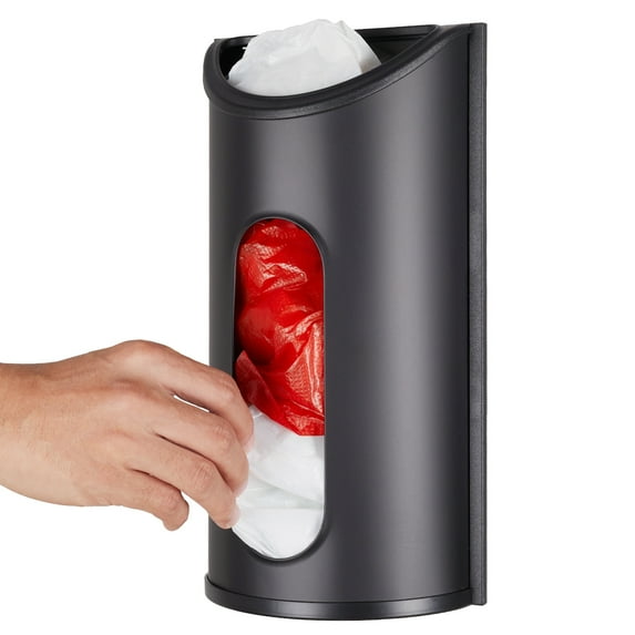 LRYYBTI Plastic Bag Organizer Gocery Bag Dispenser Trash Bag Holder for Storage Waterproof and Rustproof Wall Mount Bag Saver, Black