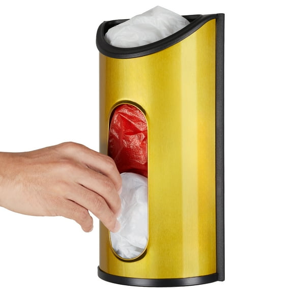 LRYYBTI Plastic Bag Organizer Gocery Bag Dispenser Trash Bag Holder for Storage Waterproof and Rustproof Wall Mount Bag Saver, Gold