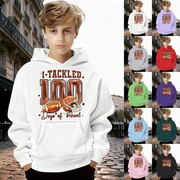 LRen 100 Days Of School Shirt Boys 4T, 100th Day of School Boy Fashion Pullover Hoodie Funny Graphic Shirt Classroom Back To School Clothes