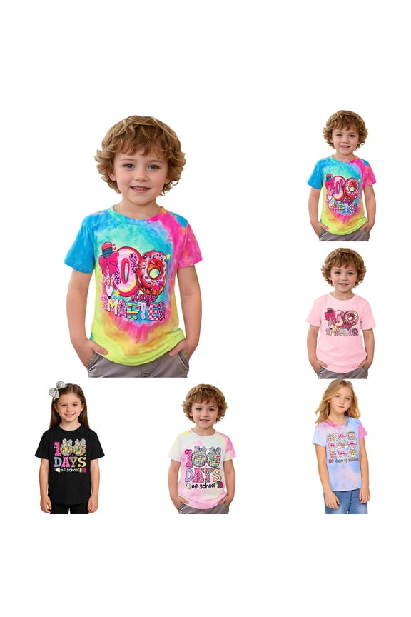 100 Days Of School Shirt Girls Funny Letter Graphic Printed Preppy T Shirt Top Fashion Cool Kids Kindergarten Celebration Gifts Tees Tops Back To School Clothes,6-7 Years