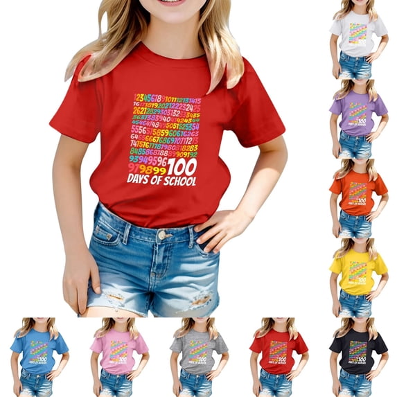 LRen 100 Days Of School Shirt Kids Funny Letter Graphic Printed Preppy T Shirt Funny Kids Kindergarten Celebration Gifts Tees Tops Back To School Fashion,3-4 Years