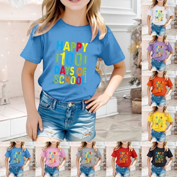 LRen 100 Days Of School Shirt Kids Girl Cute Graphic T-Shirts Preppy T Shirt Top Funny Kids Kindergarten Celebration Gifts Tees Tops Back To School Clothes,3-4 Years